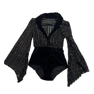 Sheila Frank Bell Sleeve Sequin Bodysuit in Black
